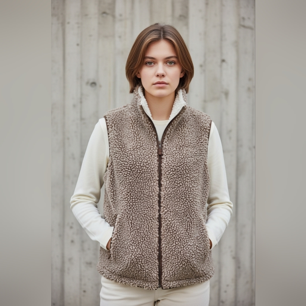 Sherpa Vest Cream And Brown EUC - Picture 11 of 12